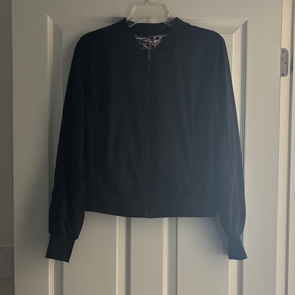 Zella Reversible Black Bomber Jacket - Classic Zip Front Sz M